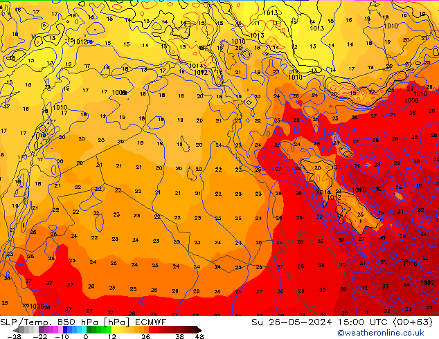 SLP/Temp. 850 hPa ECMWF Dom 26.05.2024 15 UTC