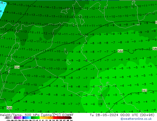 Z500/Yağmur (+YB)/Z850 ECMWF Sa 28.05.2024 00 UTC