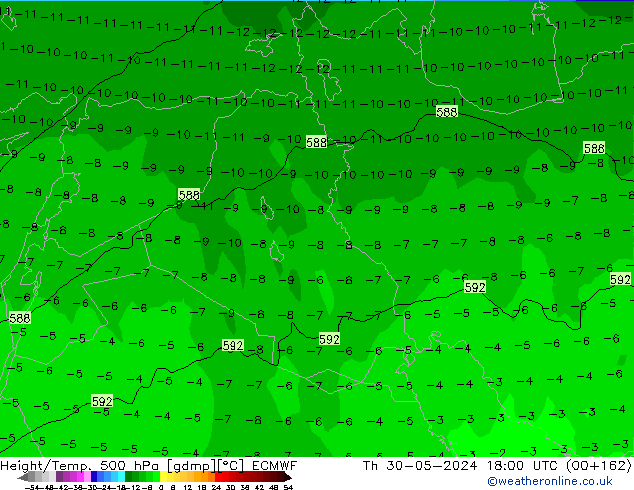 Z500/Rain (+SLP)/Z850 ECMWF jue 30.05.2024 18 UTC