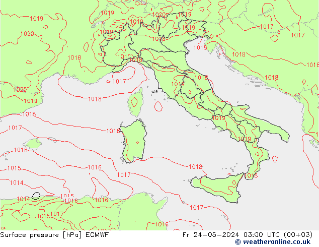 Pressione al suolo ECMWF ven 24.05.2024 03 UTC