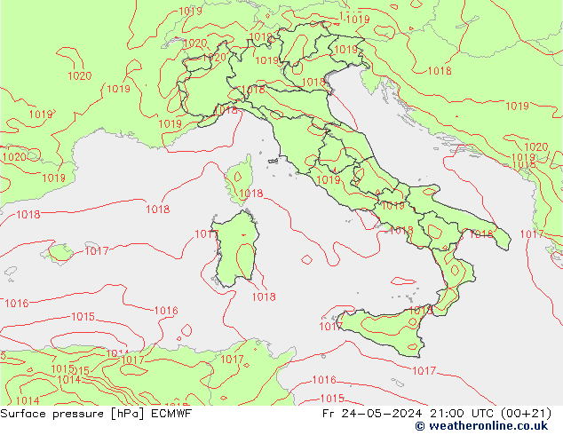 pressão do solo ECMWF Sex 24.05.2024 21 UTC