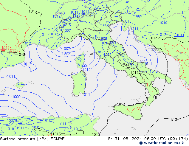 pressão do solo ECMWF Sex 31.05.2024 06 UTC