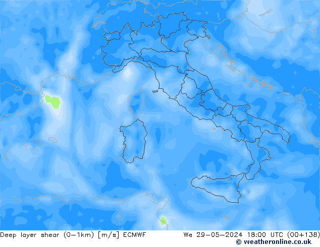 Deep layer shear (0-1km) ECMWF We 29.05.2024 18 UTC