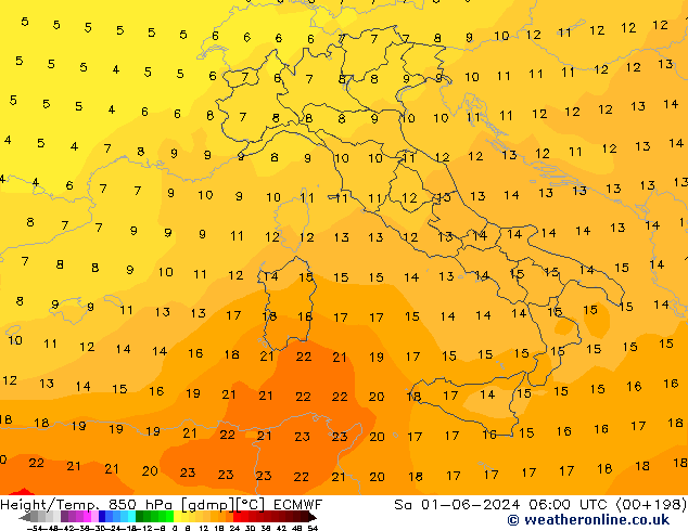 Height/Temp. 850 hPa ECMWF sab 01.06.2024 06 UTC