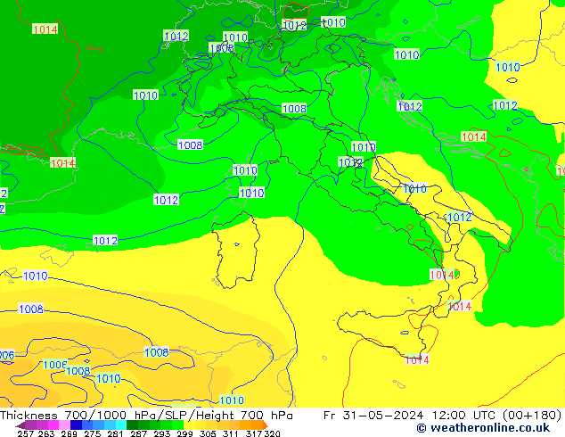 Thck 700-1000 hPa ECMWF  31.05.2024 12 UTC