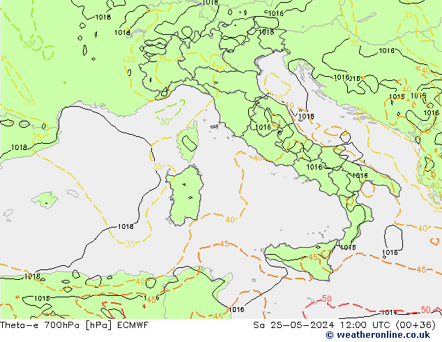 Theta-e 700hPa ECMWF  25.05.2024 12 UTC