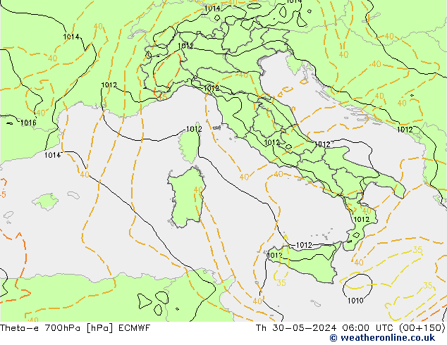 Theta-e 700hPa ECMWF jue 30.05.2024 06 UTC