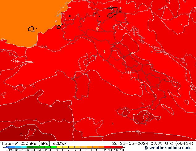 Theta-W 850hPa ECMWF sab 25.05.2024 00 UTC