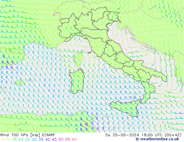 Wind 700 hPa ECMWF Sa 25.05.2024 18 UTC