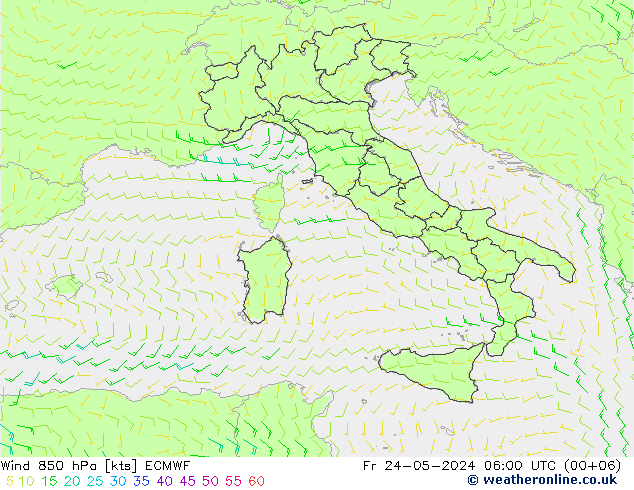 Vento 850 hPa ECMWF ven 24.05.2024 06 UTC