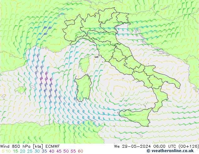 Wind 850 hPa ECMWF wo 29.05.2024 06 UTC