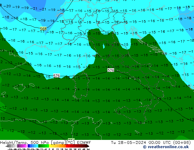 Hoogte/Temp. 500 hPa ECMWF di 28.05.2024 00 UTC