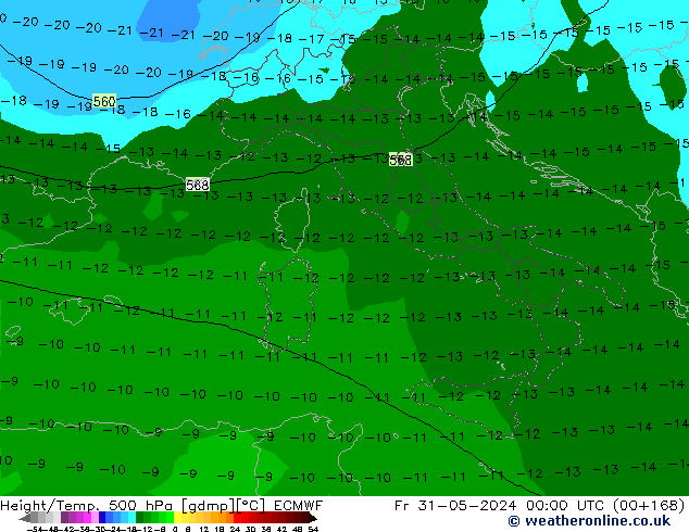 Z500/Rain (+SLP)/Z850 ECMWF Pá 31.05.2024 00 UTC