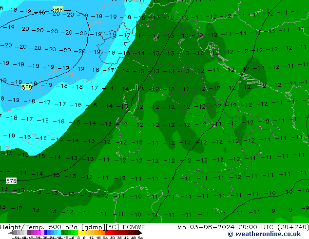 Géop./Temp. 500 hPa ECMWF lun 03.06.2024 00 UTC