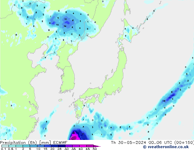 Precipitação (6h) ECMWF Qui 30.05.2024 06 UTC