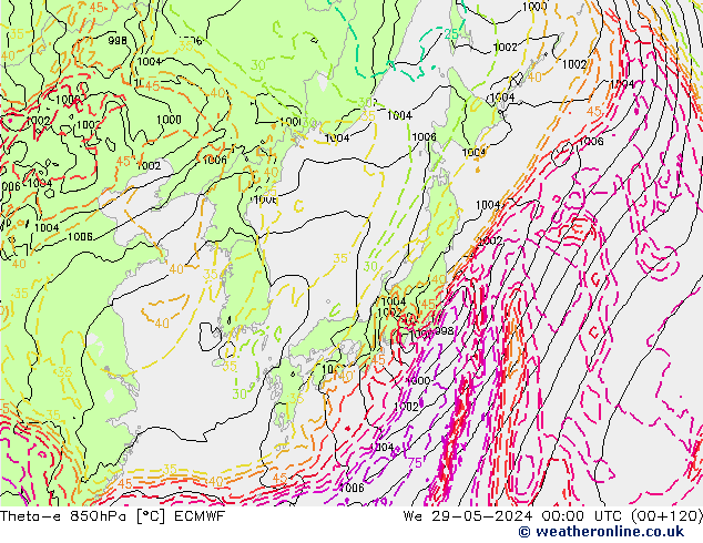 Theta-e 850hPa ECMWF  29.05.2024 00 UTC