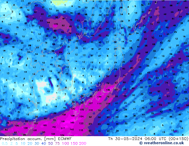 Précipitation accum. ECMWF jeu 30.05.2024 06 UTC