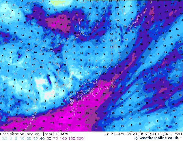 Precipitation accum. ECMWF Sex 31.05.2024 00 UTC