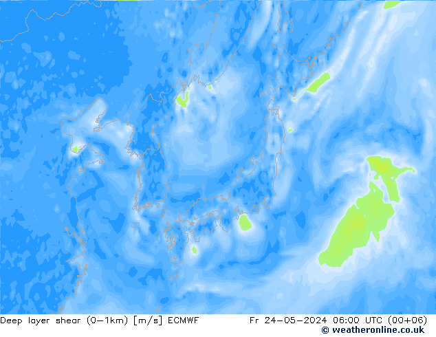 Deep layer shear (0-1km) ECMWF Fr 24.05.2024 06 UTC