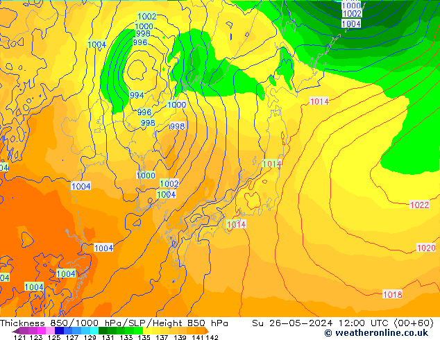 Thck 850-1000 hPa ECMWF  26.05.2024 12 UTC