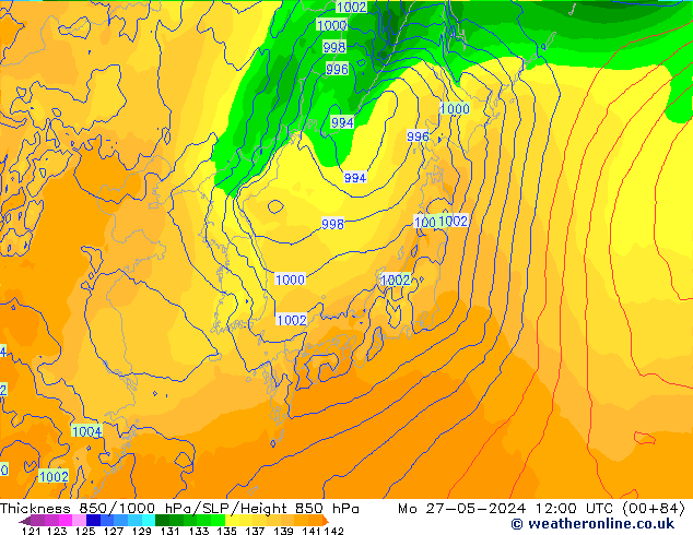 Schichtdicke 850-1000 hPa ECMWF Mo 27.05.2024 12 UTC