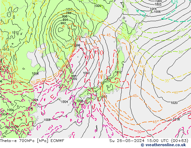 Theta-e 700hPa ECMWF Dom 26.05.2024 15 UTC