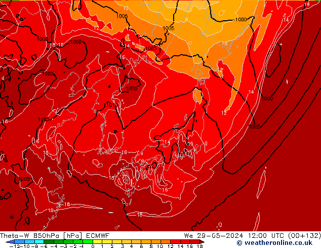 Theta-W 850hPa ECMWF śro. 29.05.2024 12 UTC