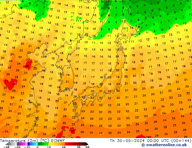 карта температуры ECMWF чт 30.05.2024 00 UTC