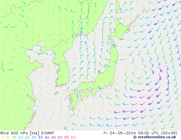 Wind 900 hPa ECMWF Pá 24.05.2024 06 UTC