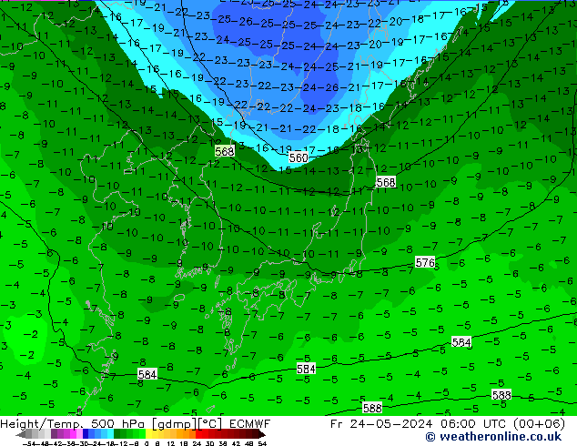 Z500/Rain (+SLP)/Z850 ECMWF пт 24.05.2024 06 UTC