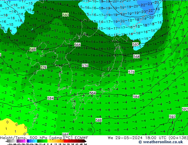 Height/Temp. 500 гПа ECMWF ср 29.05.2024 18 UTC