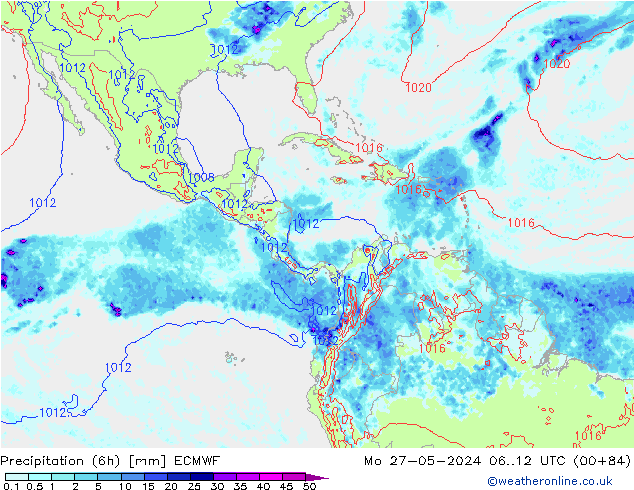 Z500/Rain (+SLP)/Z850 ECMWF Mo 27.05.2024 12 UTC