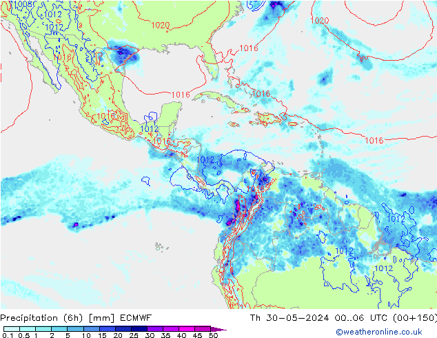 Totale neerslag (6h) ECMWF do 30.05.2024 06 UTC