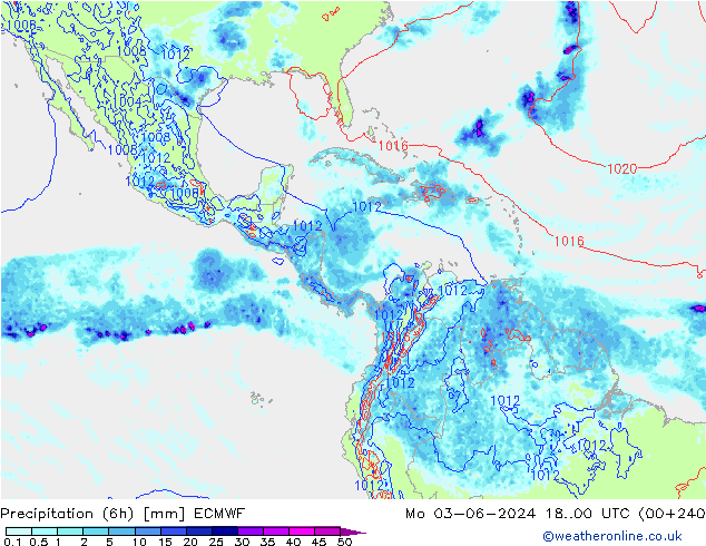 Precipitación (6h) ECMWF lun 03.06.2024 00 UTC