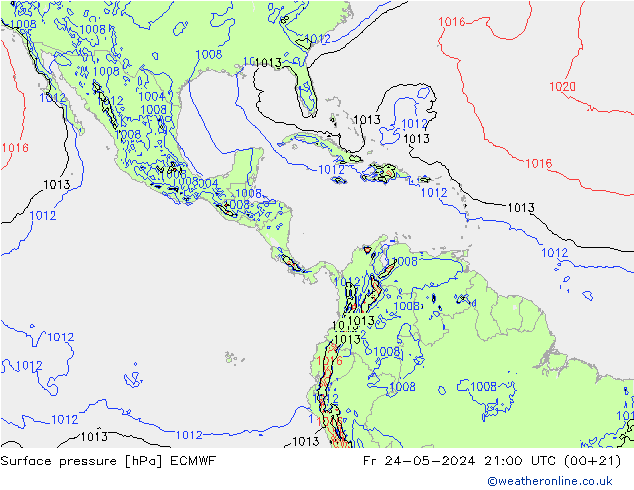 Atmosférický tlak ECMWF Pá 24.05.2024 21 UTC