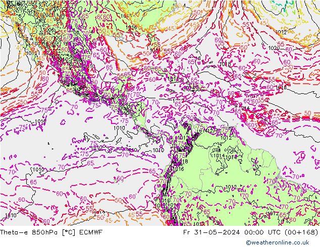 Theta-e 850hPa ECMWF vr 31.05.2024 00 UTC