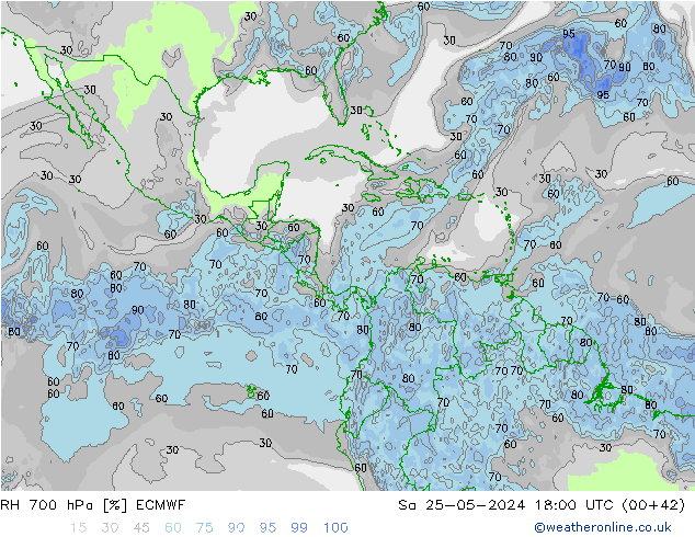 RH 700 hPa ECMWF so. 25.05.2024 18 UTC