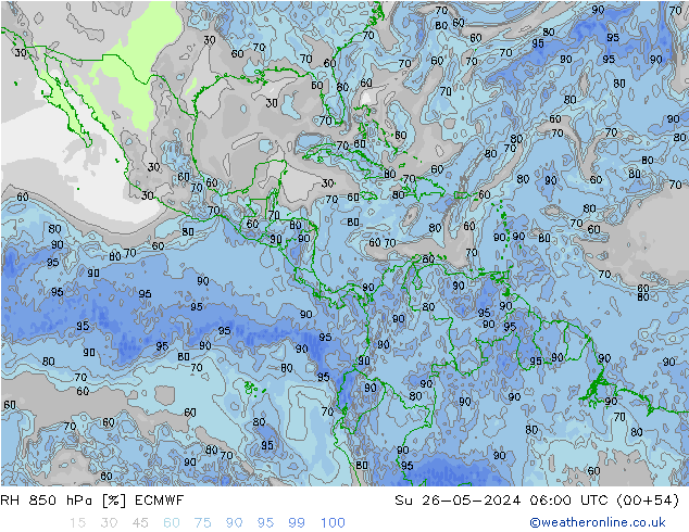 RH 850 hPa ECMWF Su 26.05.2024 06 UTC