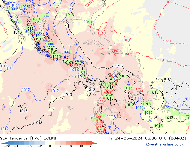 Tendance de pression  ECMWF ven 24.05.2024 03 UTC