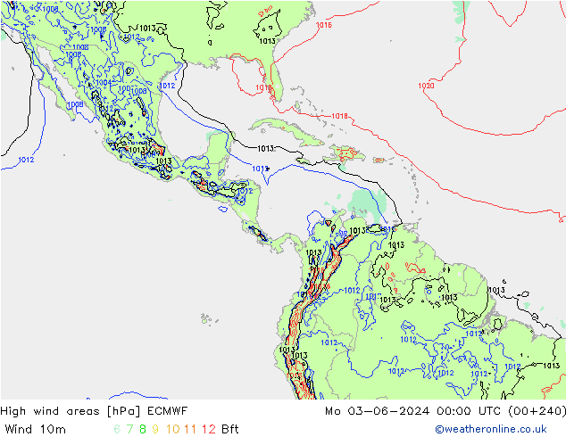 yüksek rüzgarlı alanlar ECMWF Pzt 03.06.2024 00 UTC