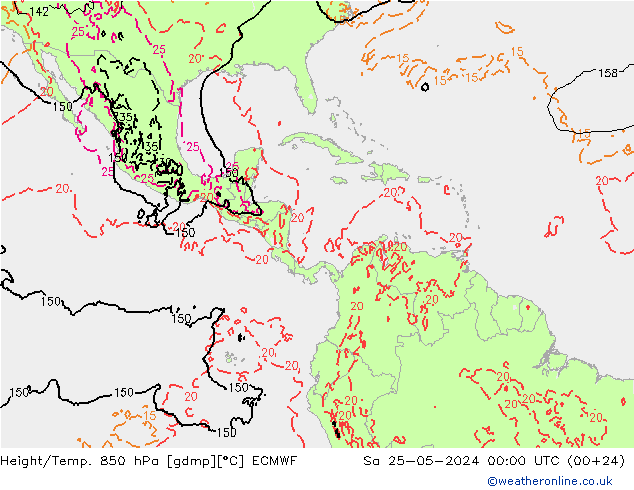 Height/Temp. 850 hPa ECMWF sab 25.05.2024 00 UTC