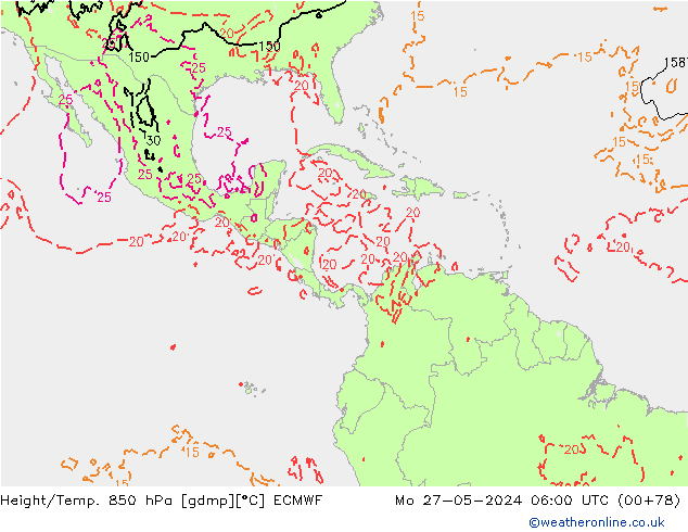 Z500/Rain (+SLP)/Z850 ECMWF Mo 27.05.2024 06 UTC