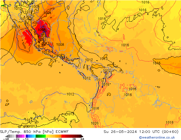 SLP/Temp. 850 hPa ECMWF dim 26.05.2024 12 UTC