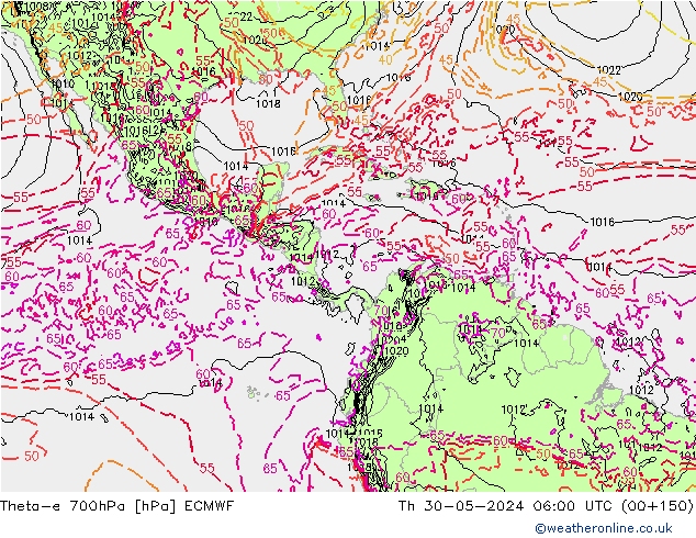 Theta-e 700hPa ECMWF jeu 30.05.2024 06 UTC