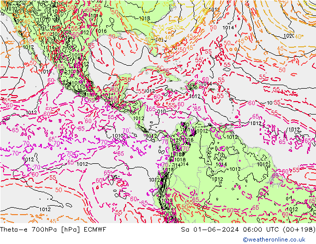 Theta-e 700hPa ECMWF sáb 01.06.2024 06 UTC