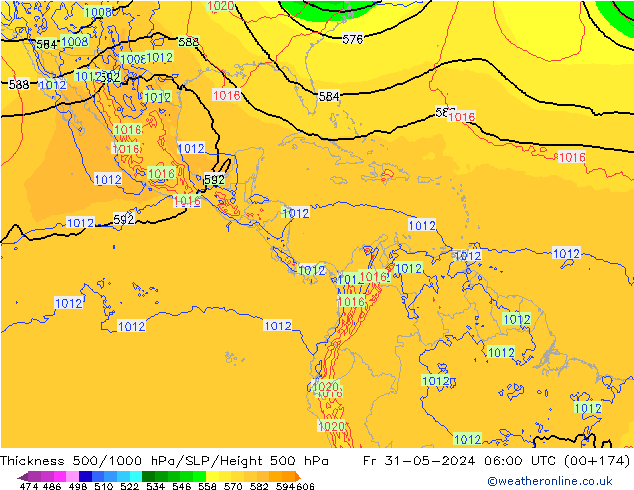 Dikte 500-1000hPa ECMWF vr 31.05.2024 06 UTC