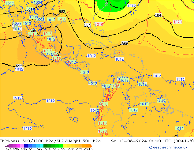 Espesor 500-1000 hPa ECMWF sáb 01.06.2024 06 UTC