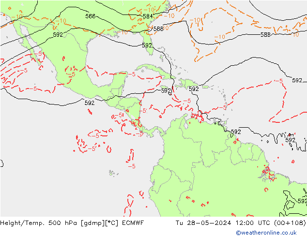 Hoogte/Temp. 500 hPa ECMWF di 28.05.2024 12 UTC