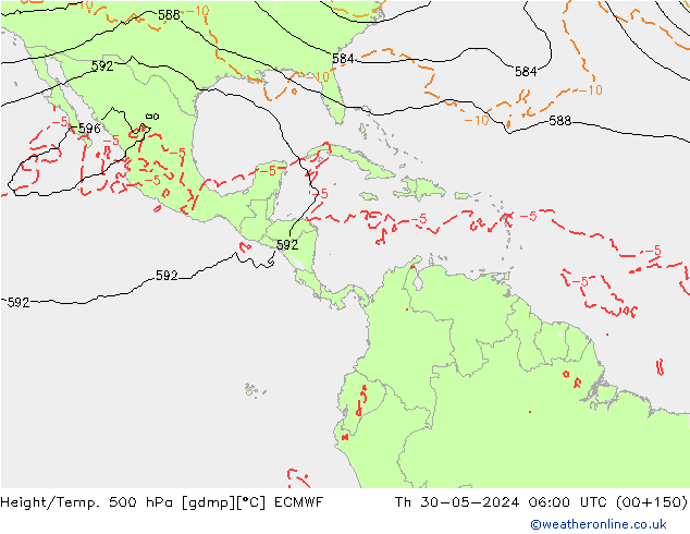 Z500/Rain (+SLP)/Z850 ECMWF Čt 30.05.2024 06 UTC