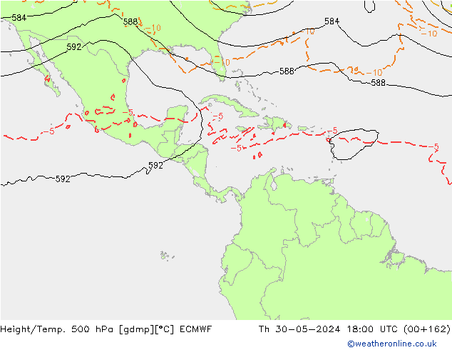 Z500/Rain (+SLP)/Z850 ECMWF jue 30.05.2024 18 UTC